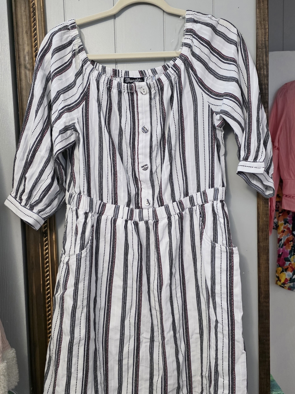 Wrangler White Dress with Black and Burgundy Stripes